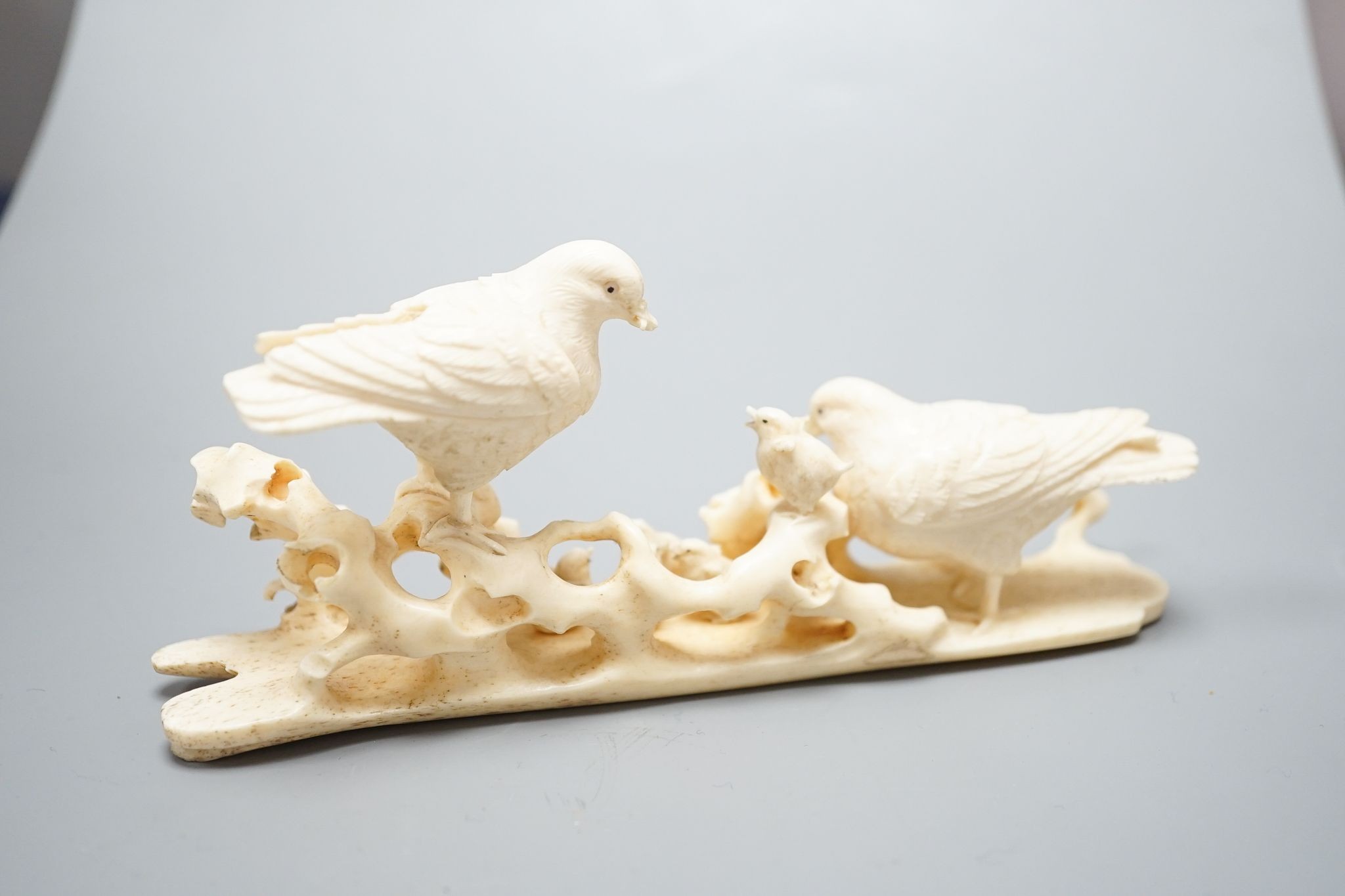 A Japanese ivory birds carving, Meiji period, 15cm